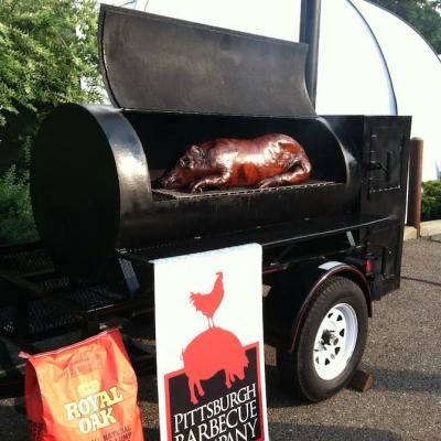 Pig in a smoker.