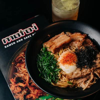 Ramen with smoked pork shoulder, pork belly, scallion and poached egg.