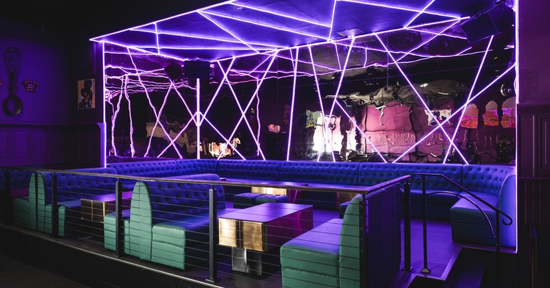 Interior, banquette seating with booths and tables