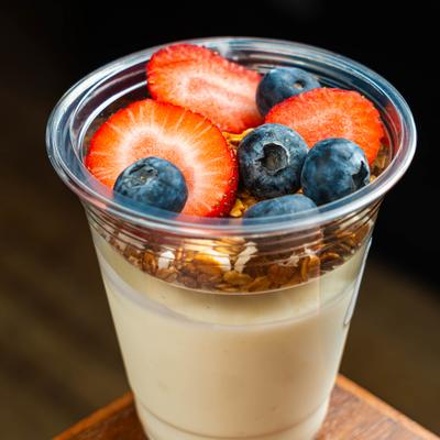 Homemade parfait with berries.