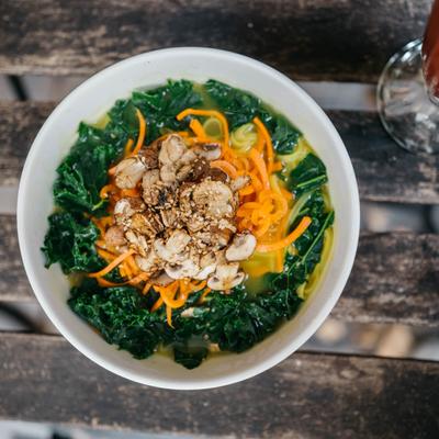 Mushroom Pho Soup, top view.