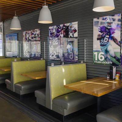 Dining area, booth tables.