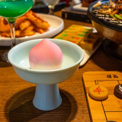 Peach shaped Almond Tofu Pudding.