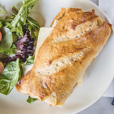 Sandwich with greens, top view