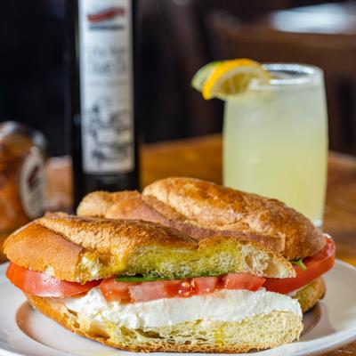 Sandwich with mozzarella, tomato, basil and EVOO