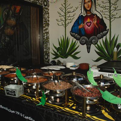 Assorted taco toppings.