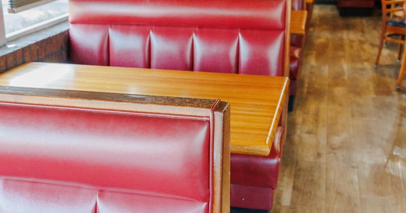 Interior, seating booths lined up