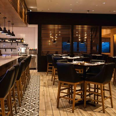 Restaurant dining and bar areas.