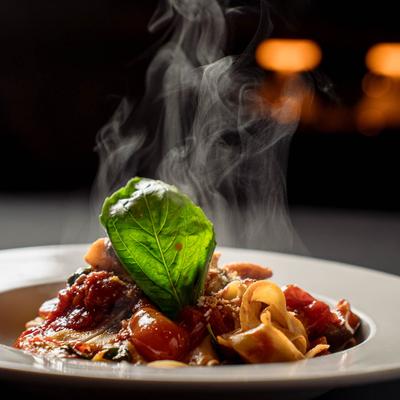 Tagliatelle pasta with shiitake mushrooms.