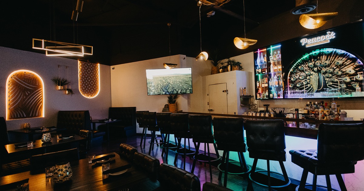 Modern restaurant interior, dining area and bar area