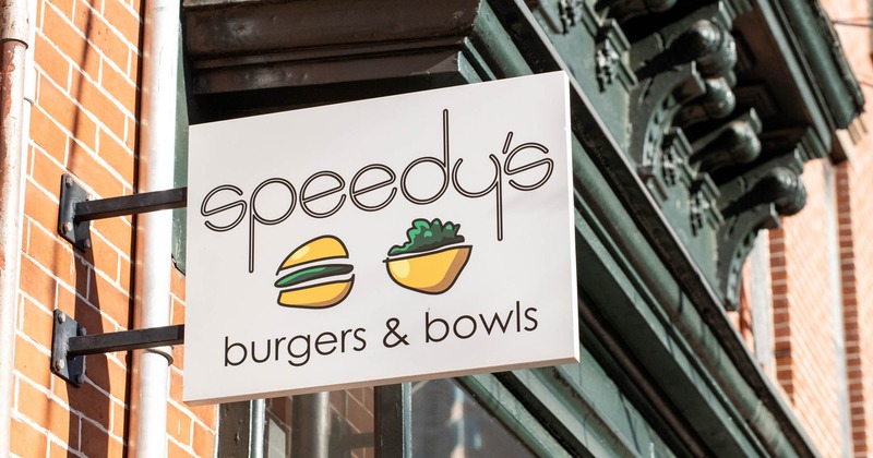 Exterior, restaurant's sign on the side of the building