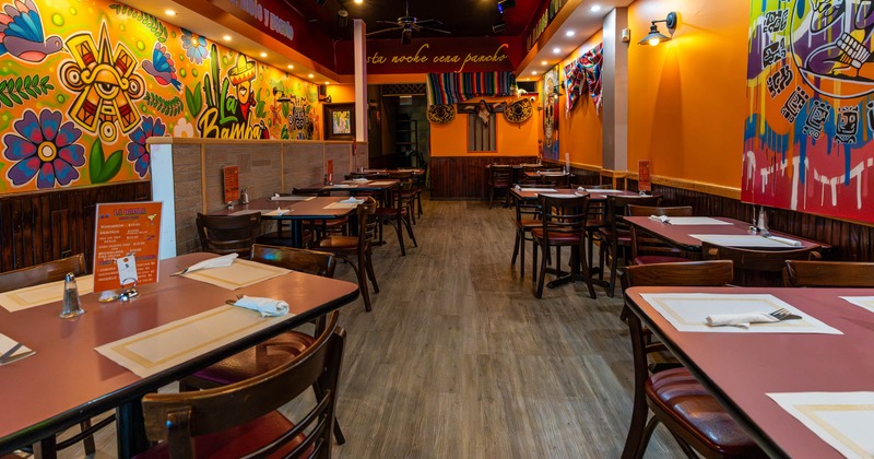 Dining area, colorful walls