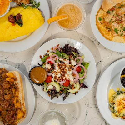 A top view of served food.