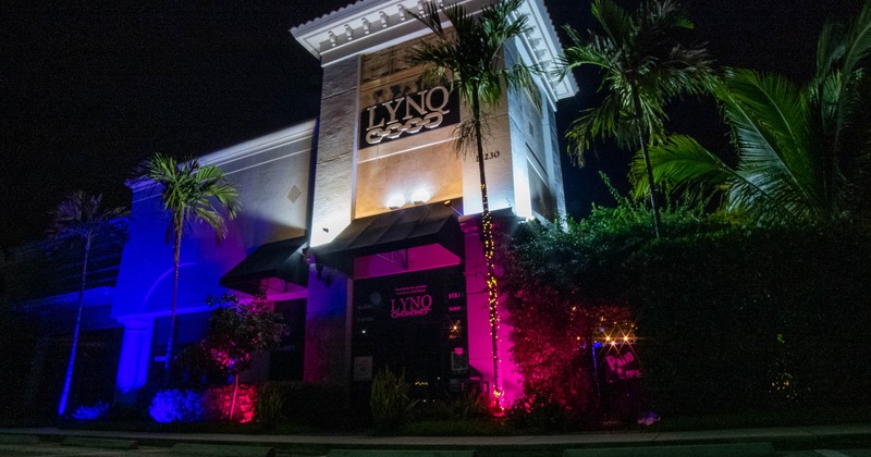 Restaurant exterior at night