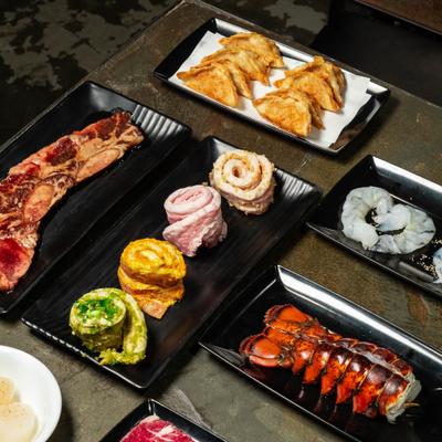 Various menu items served on the table.