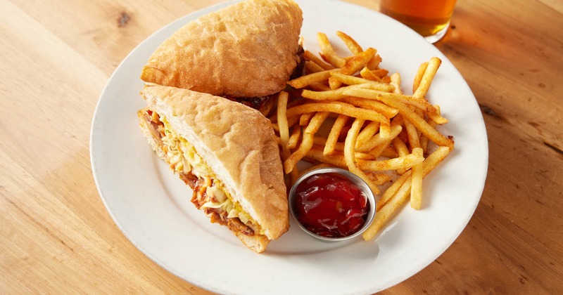 BBQ Burnt Ends Sandwich and fries