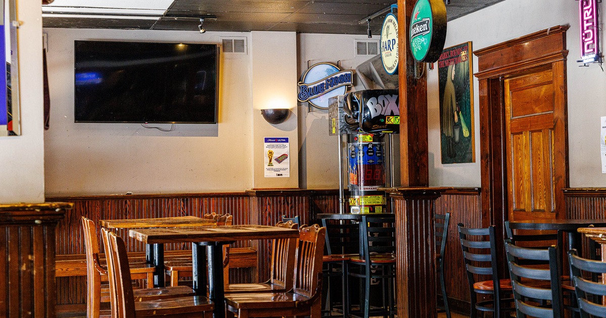 Interior, high tables and chairs in seating area