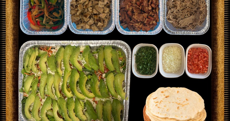 Taco bar catering setup, top view