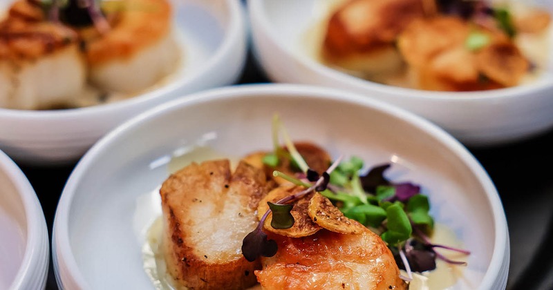 Pan-seared scallops, close-up