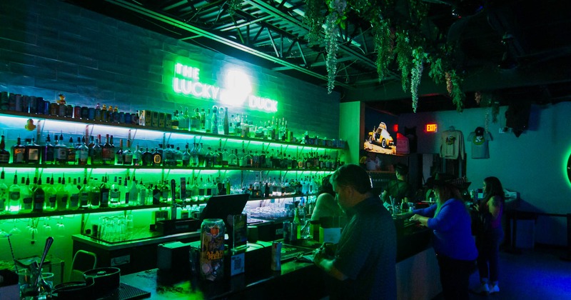 Bar area with green lighting