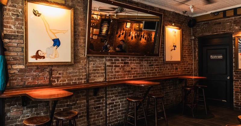 Interior, high chairs and wall table