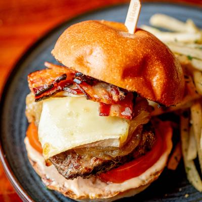 Served burger on the plate