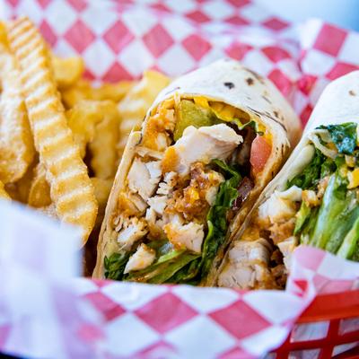 Buffalo Chicken Wrap Combo, with fries and sauce