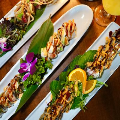 Various served sushi rolls.