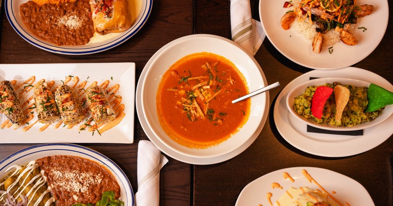 Assortment of food dishes, top view