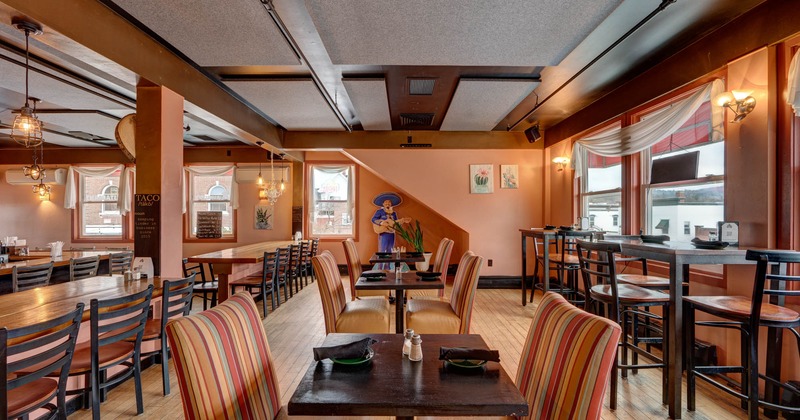 Interior, tables and chairs lined up