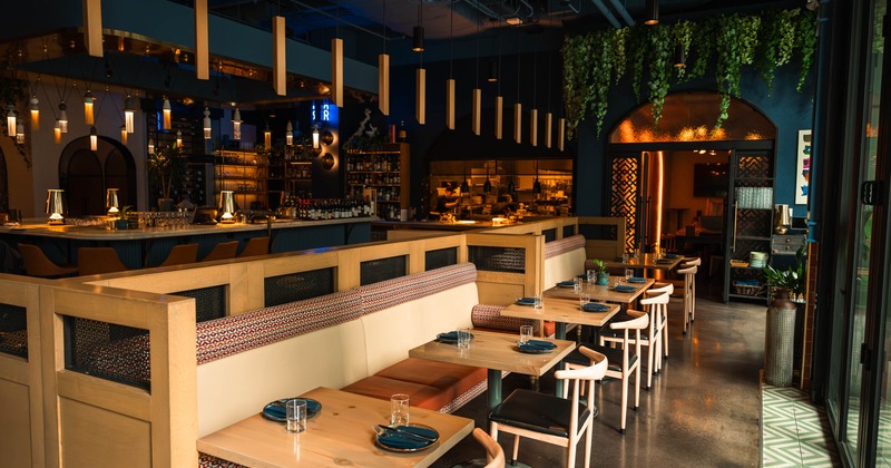 Modern dining area with booth seating