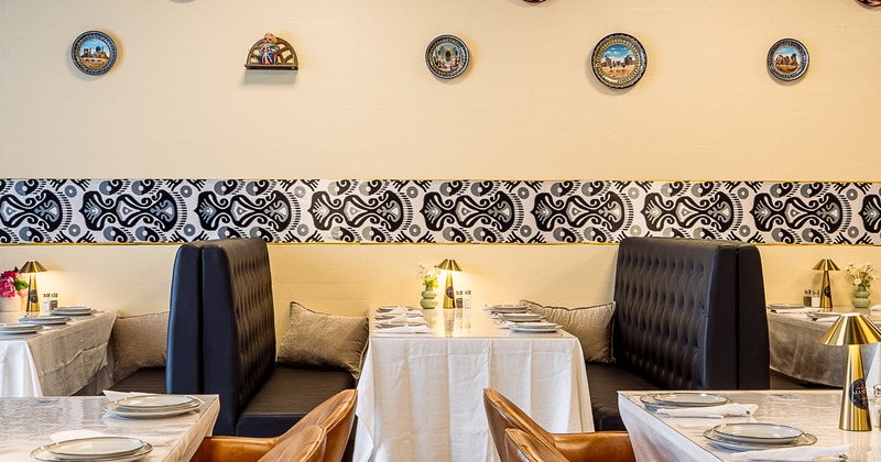 Modern interior dining area with set dining booths