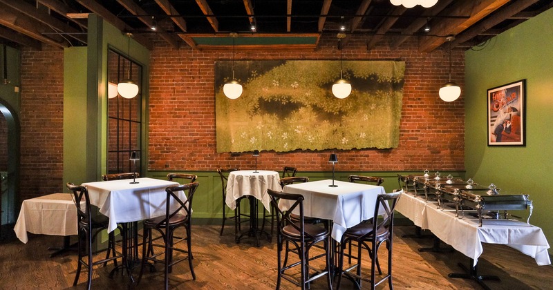 Dining area with a buffet table