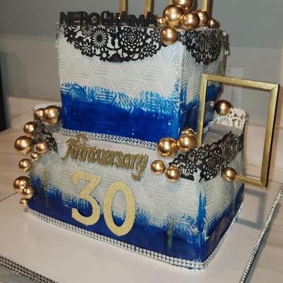 Two tiered anniversary cake.