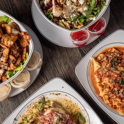 Multiple dish plates, top view.