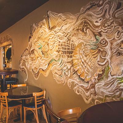 Abstract drawings across the wall