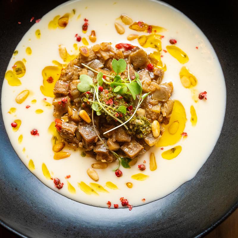 menu item 3 of 36, Roasted Eggplant with Parmesan Fonduta (GF, V)