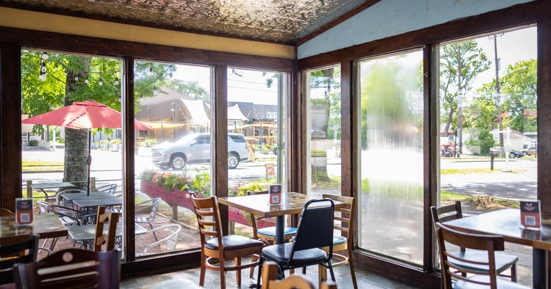 Interior, dining area, tables set for guests