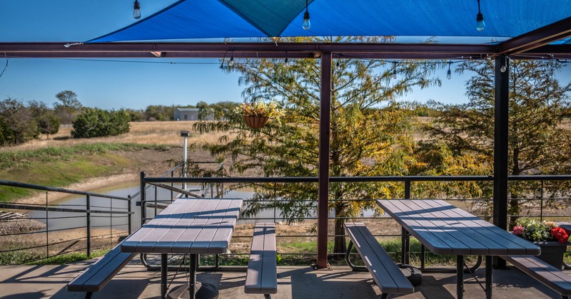 Exterior seating area with a view