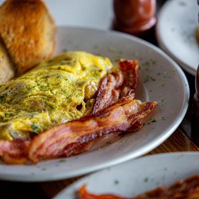 Farmer's Omelette, bacon and toast bread