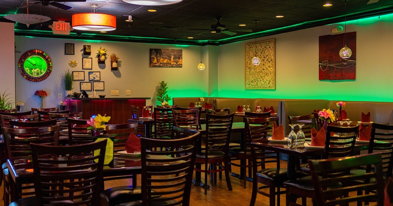 Interior space, dining area with set tables