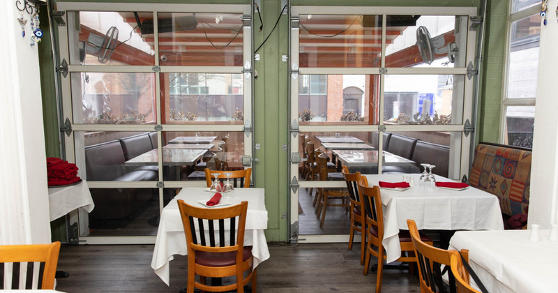 Restaurant interior with tables ready for guests