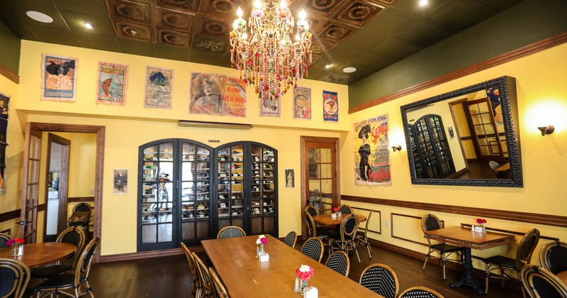 Interior, seating area, long table