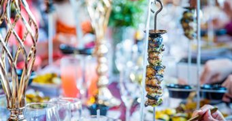 Food and drinks served on table