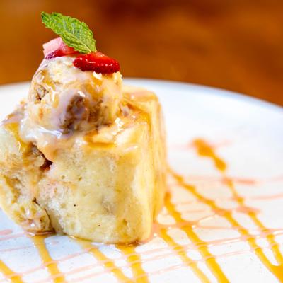 Bread pudding, close up.