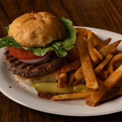 California burger served with fries.
