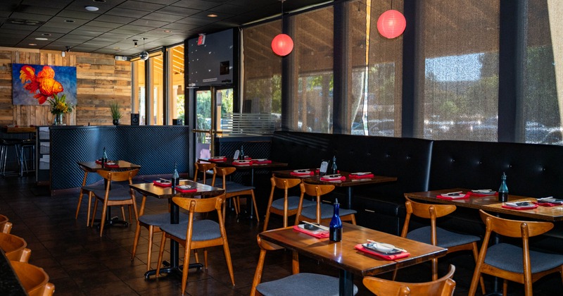 Interior, tables and chairs ready for guests