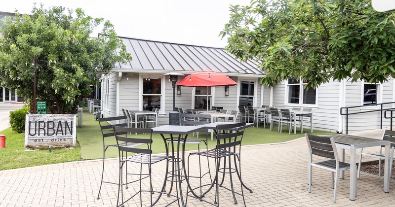 Restaurant garden with tables