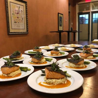 Many plates with served food