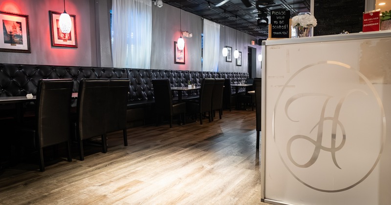 Restaurant interior with leather benches